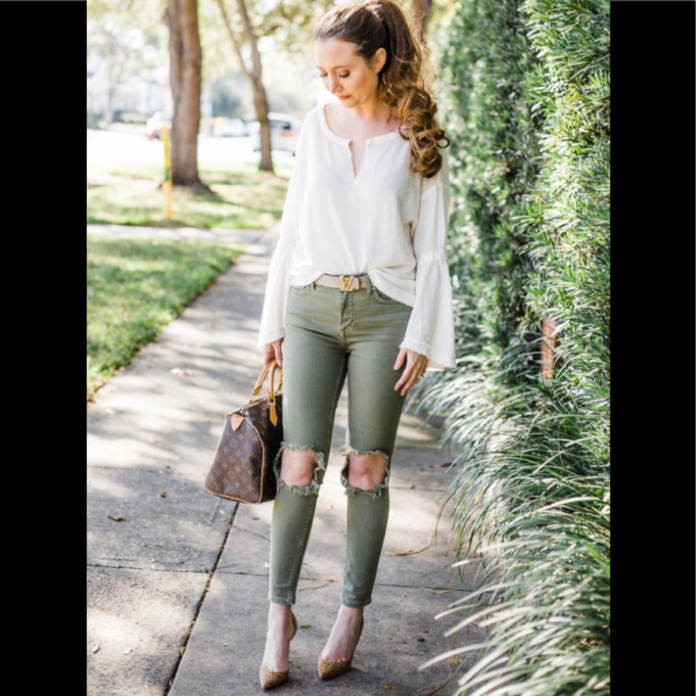 FP Busted Knee Pants 24 in Olive Green